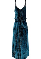 Mes Demoiselles Woman Suzie Tie-dyed Crushed-velvet Midi Slip Dress Cobalt Blue