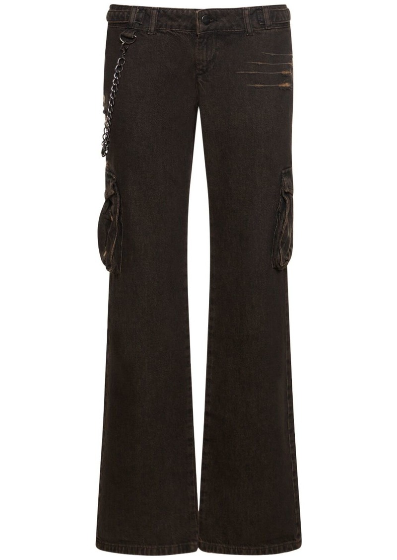 Miaou Elias Cotton Denim Low Rise Wide Pants