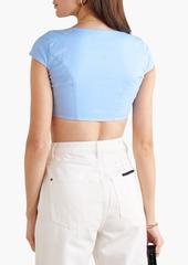 Miaou - Jane cropped embroidered cotton-blend top - Blue - XS