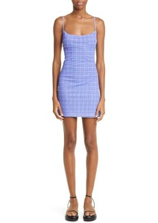 Miaou Anya Plaid Stretch Recycled Polyester Minidress in Baby Periwinkle Plaid at Nordstrom