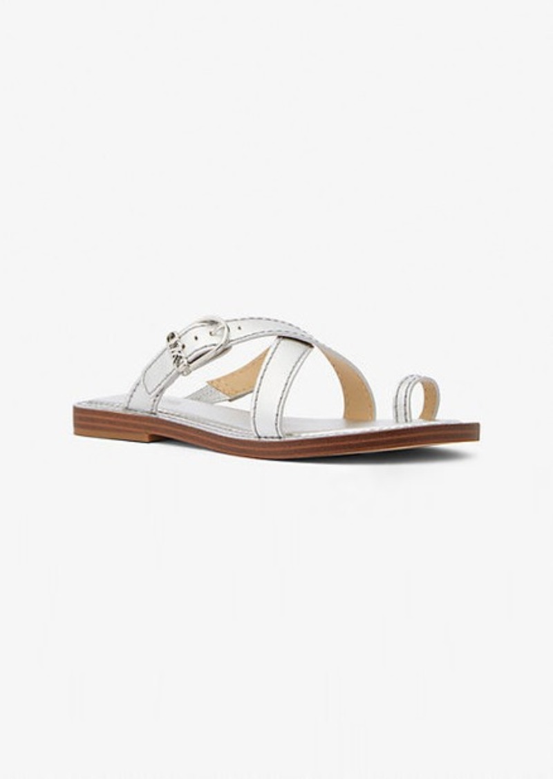 Michael Kors Ashton Metallic Leather Flat Sandal