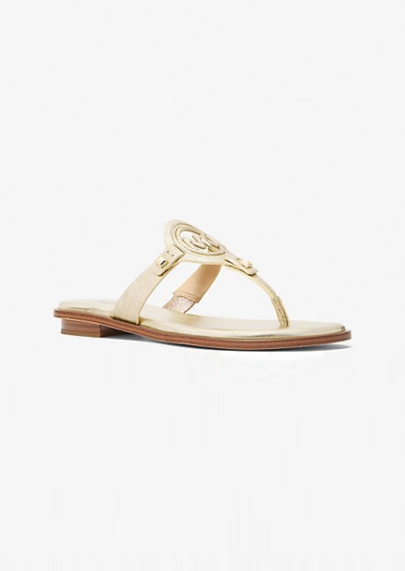 Michael Kors Aubrey Cutout Metallic Leather T-Strap Sandal