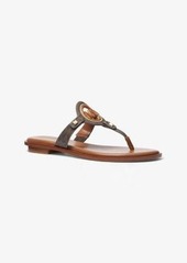 Michael Kors Aubrey Cutout Signature Logo and Leather T-Strap Sandal