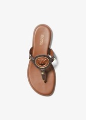 Michael Kors Aubrey Cutout Signature Logo and Leather T-Strap Sandal