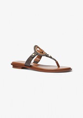 Michael Kors Aubrey Cutout Signature Logo and Leather T-Strap Sandal