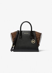 Michael Kors Avril Small Leather and Cheetah Print Calf Hair Satchel