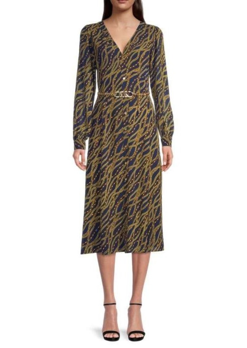 MICHAEL Michael Kors Belted Chain Print Georgette Midi Dress