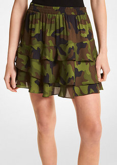 Michael Kors Camouflage Silk Georgette Ruffled Skirt