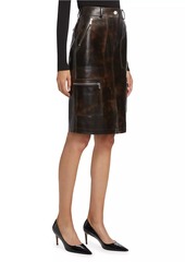 Michael Kors Cargo Distressed Leather Pencil Skirt