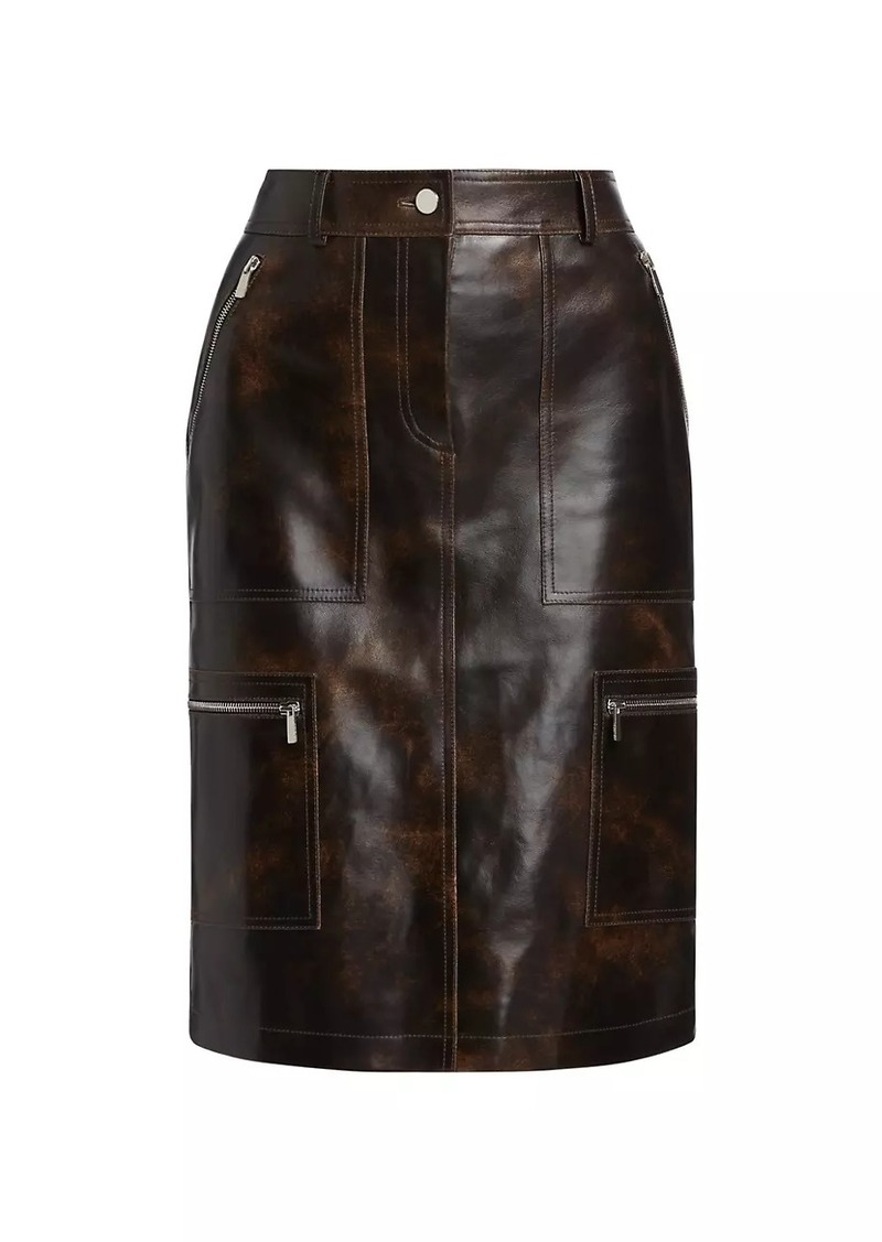 Michael Kors Cargo Distressed Leather Pencil Skirt