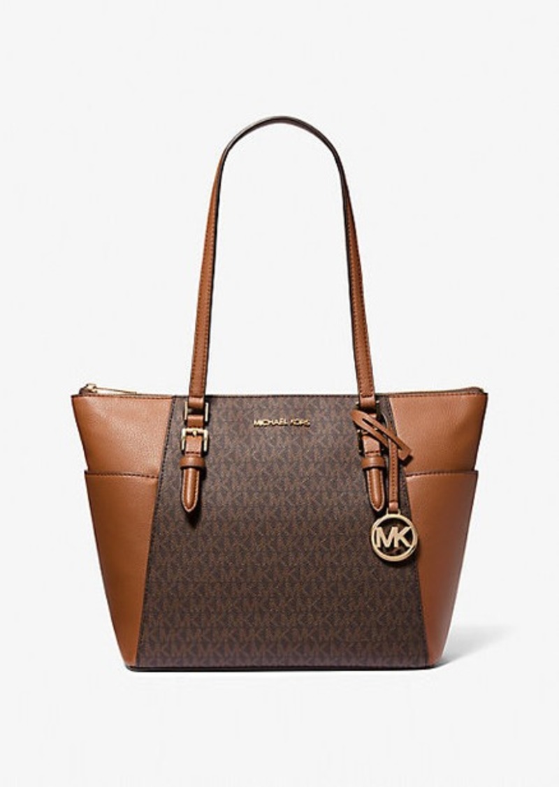 Michael Kors Charlotte Large Logo and Leather Top-Zip Tote Bag