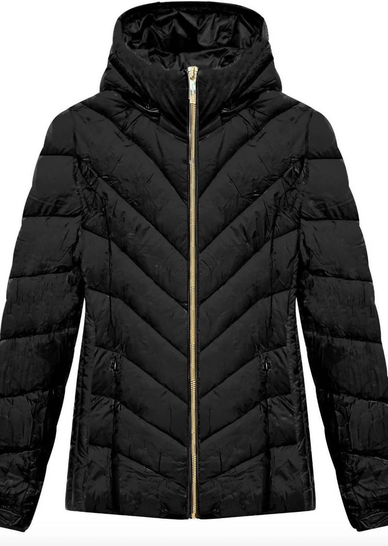 Michael Kors Chevron Quilted Short Packable Jacket In Black