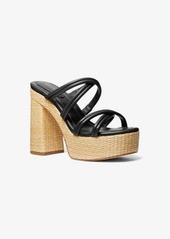 Michael Kors Corrine Leather and Straw Platform Sandal