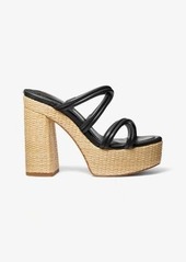 Michael Kors Corrine Leather and Straw Platform Sandal