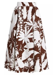 Michael Kors Cotton-Silk Floral Midi-Skirt
