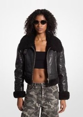 Michael Kors Crackled Leather and Shearling Cropped Jacket