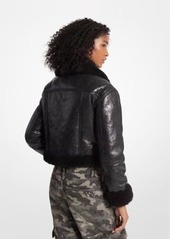 Michael Kors Crackled Leather and Shearling Cropped Jacket