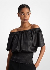 Michael Kors Crinkled Satin Off-The-Shoulder Top