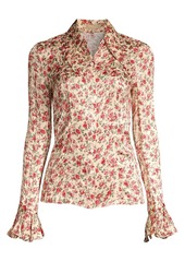 Michael Kors Crushed Silk Floral Bell-Sleeve Shirt