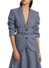 Michael Kors Crushed-Sleeve Fitted Plaid Blazer