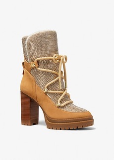 Michael Kors Culver Embellished Nubuck and Glitter Chain Mesh Lace-Up Boot