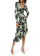 Michael Kors Daisy Bouquet Ruched Jersey Asymmetric Dress