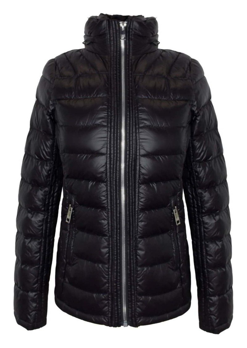 Michael Kors Double Zip Hidden Hood Down Fill Packable Jacket In Black