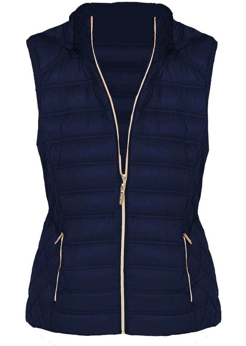 Michael Kors Down Fill Full Zip Removable Hood Puffer Vest In Navy Blue