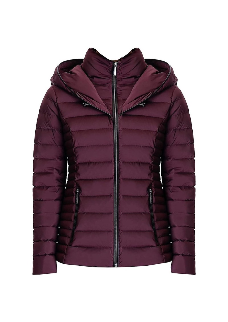 Michael Kors Down Fill With Bib Short Full Zip Puffer Jacket In Burgundy