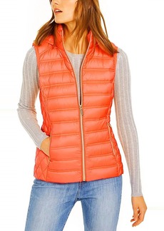 Michael Kors Down Puffer Vest Jacket With Removable Hood In Orange