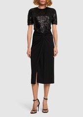 Michael Kors Draped Matte Viscose Jersey Midi Skirt