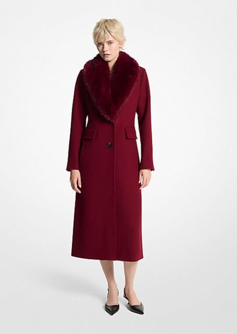 Michael Kors Faux Fur Collar Wool Blend Coat