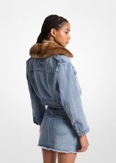 Michael Kors Faux Fur Trim Denim Cropped Jacket