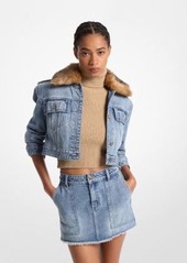 Michael Kors Faux Fur Trim Denim Cropped Jacket