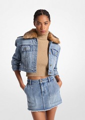 Michael Kors Faux Fur Trim Denim Cropped Jacket