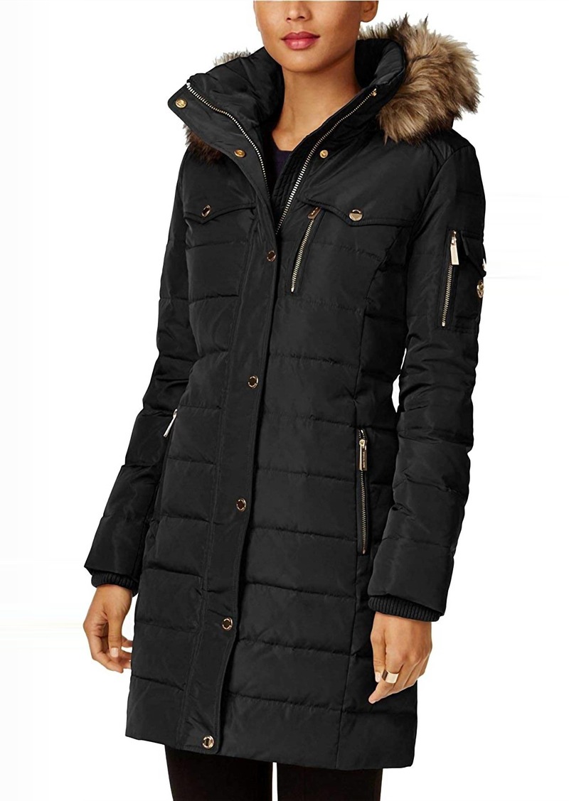 Michael Kors Faux Fur Trim Down Puffer Coat in Black