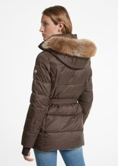 Michael Kors Faux Fur Trim Quilted Belted Puffer Jacket