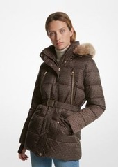 Michael Kors Faux Fur Trim Quilted Belted Puffer Jacket