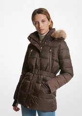 Michael Kors Faux Fur Trim Quilted Belted Puffer Jacket