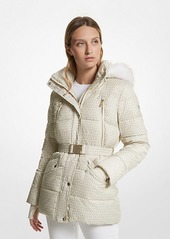 Michael Kors Faux Fur Trim Quilted Belted Puffer Jacket