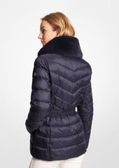 Michael Kors Faux Fur Trim Quilted Nylon Packable Puffer Jacket