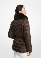 Michael Kors Faux Fur Trim Quilted Nylon Packable Puffer Jacket