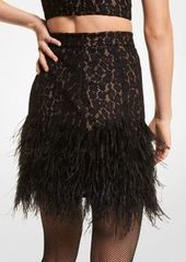 Michael Kors Feather Embellished Corded Lace Skirt