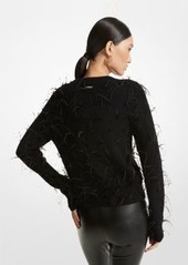 Michael Kors Feather Embellished Merino Wool Blend Cropped Sweater