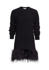 Michael Kors Feather-Hem Cashmere Shaker-Knit Sweaterdress