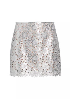Michael Kors Floral Cut-Out Metallic Leather Miniskirt