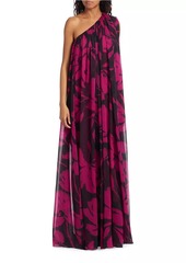 Michael Kors Floral One-Shoulder Chiffon Gown