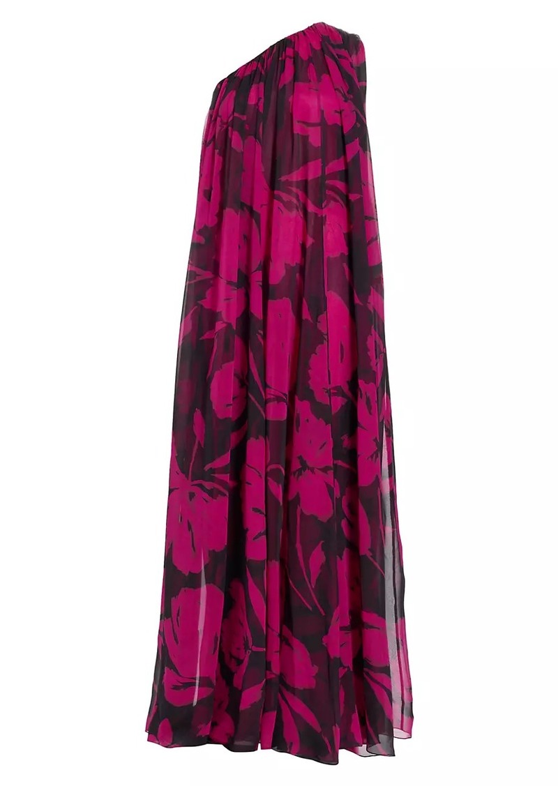 Michael Kors Floral One-Shoulder Chiffon Gown