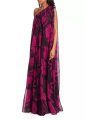 Michael Kors Floral One-Shoulder Chiffon Gown