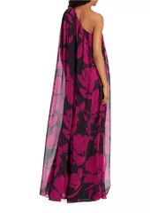 Michael Kors Floral One-Shoulder Chiffon Gown